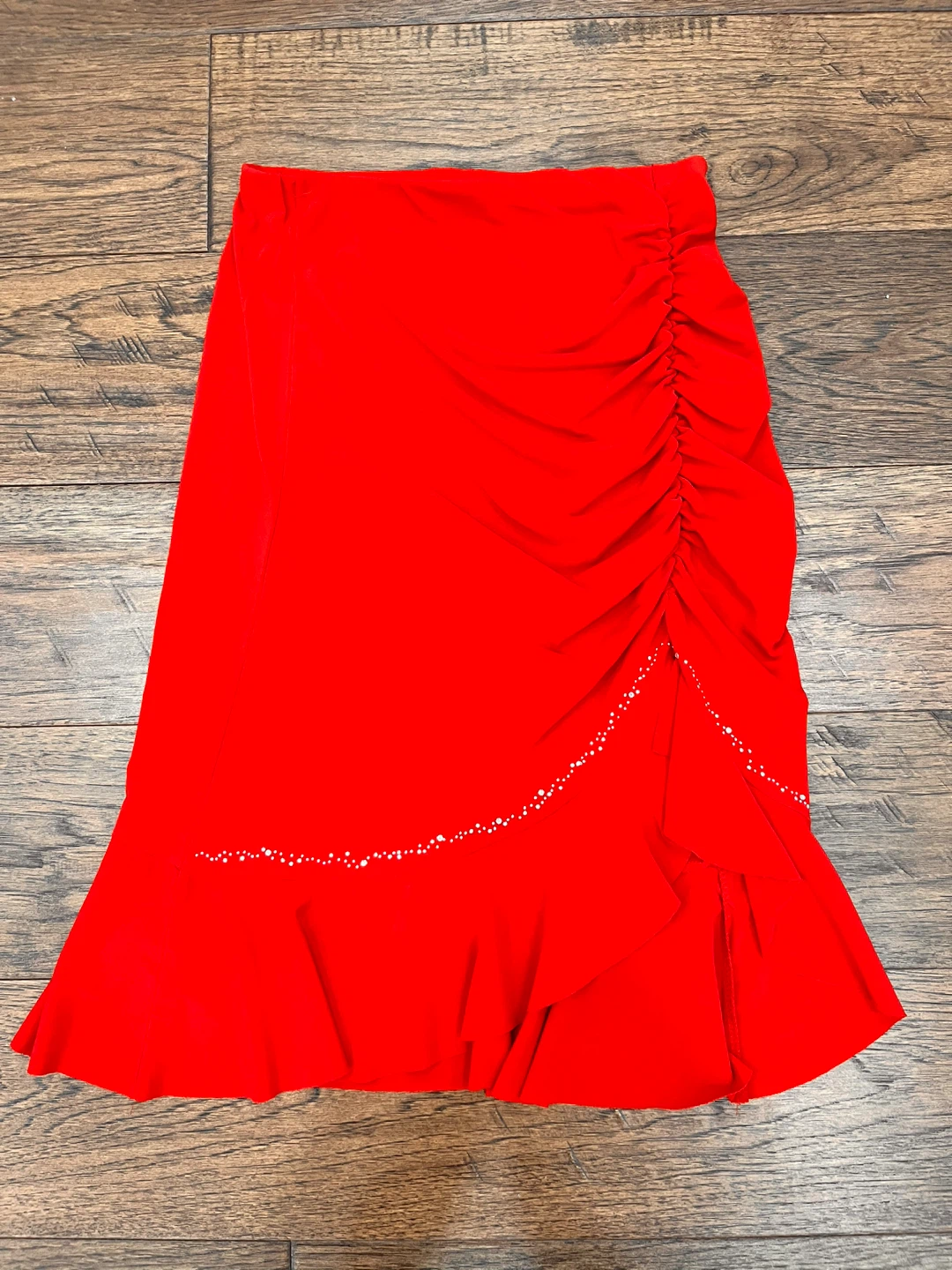 Red Ruched & Beaded Skirt