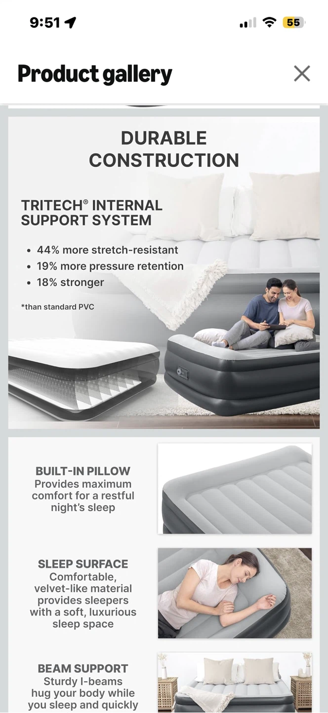 SleepLux Air Mattress Queen Size with Built-in Pump