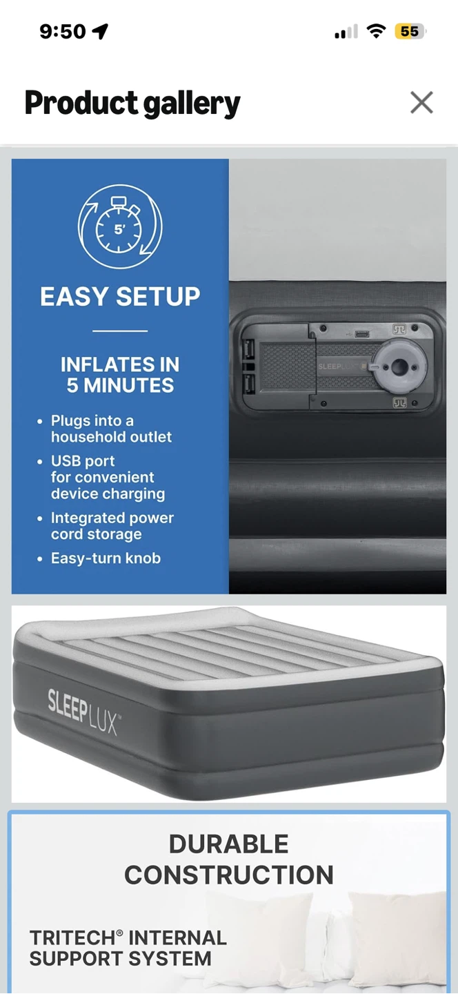 SleepLux Air Mattress Queen Size with Built-in Pump - photo 4