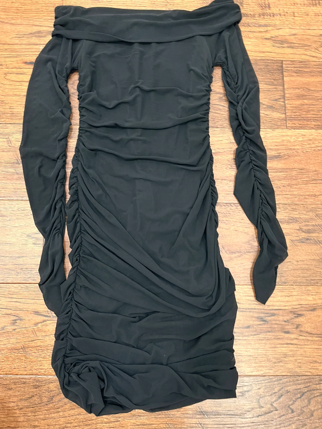 Black Off-the-Shoulder Ruched Dress