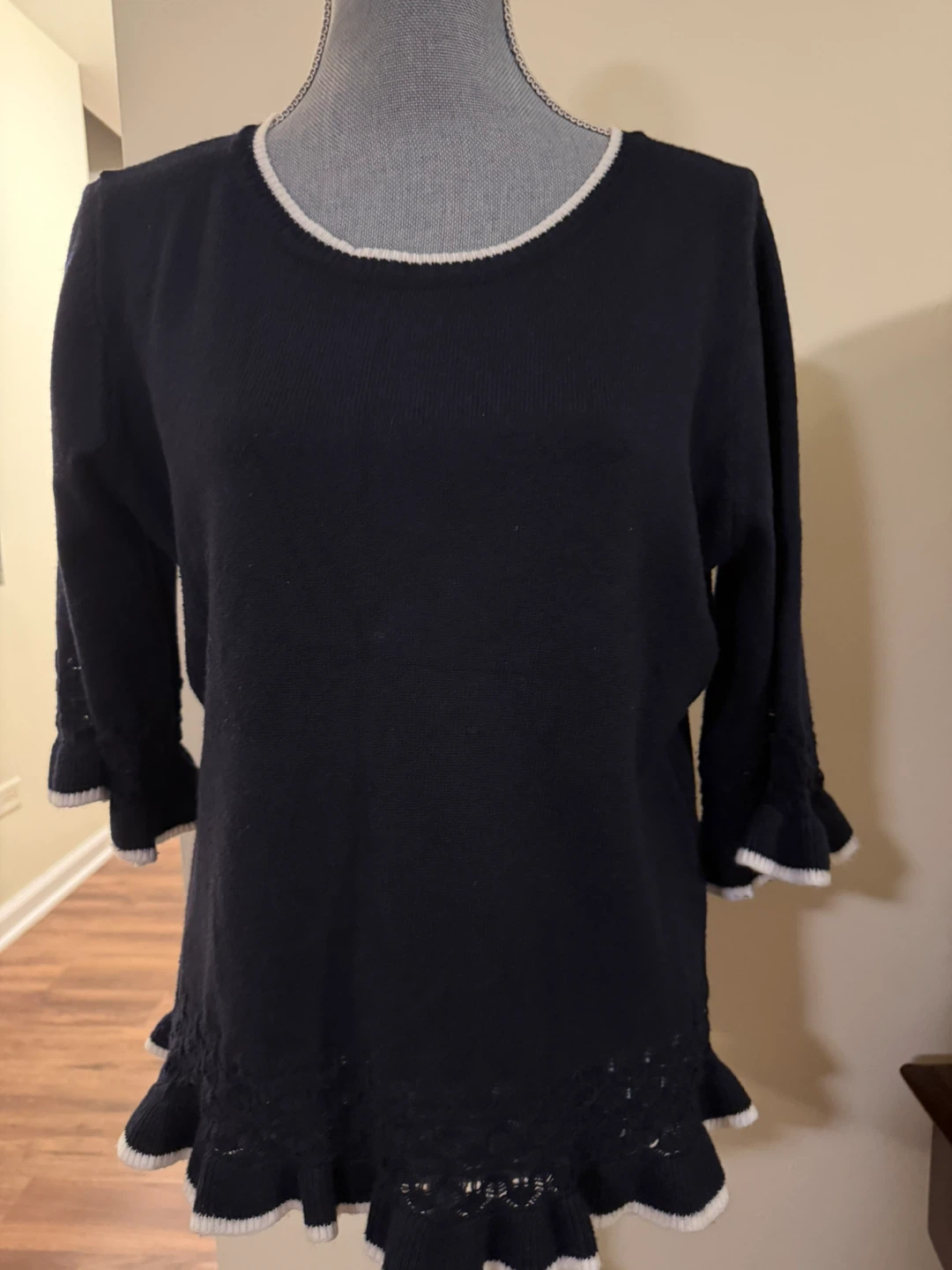 Navy Blue Sweater with White Trim Size L