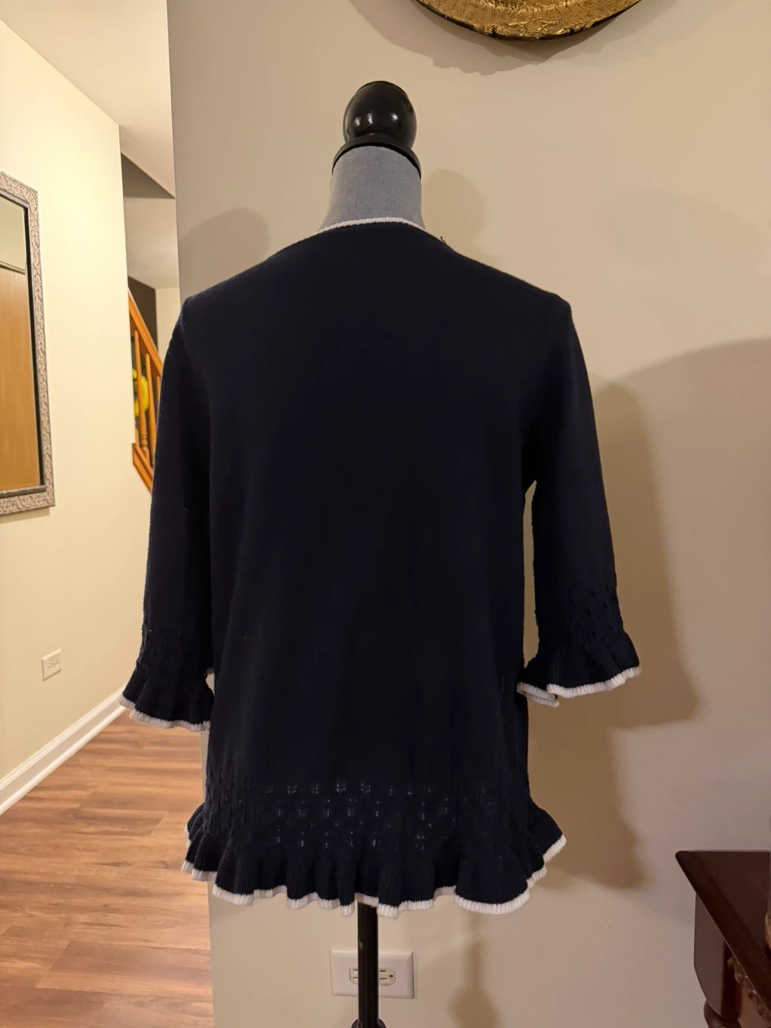 Navy Blue Sweater with White Trim Size L - photo 2