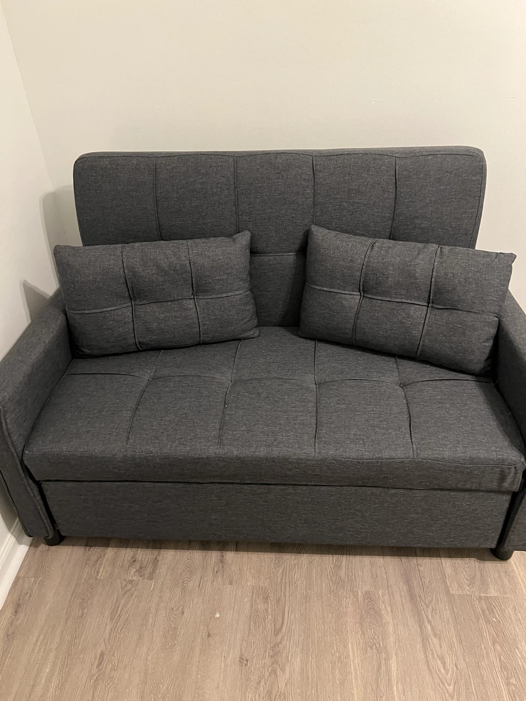Dark Gray Futon Sofa with Pull-Out Bed