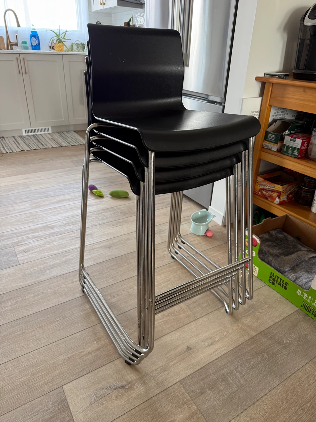 Stackable Bar Stools - Black Seat, Chrome Legs (Set of 4) - photo 5