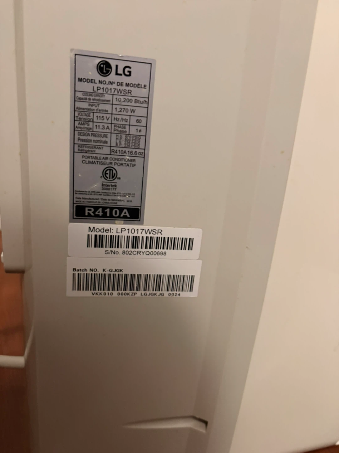 LG LP1017WSR Portable Air Conditioner - photo 2