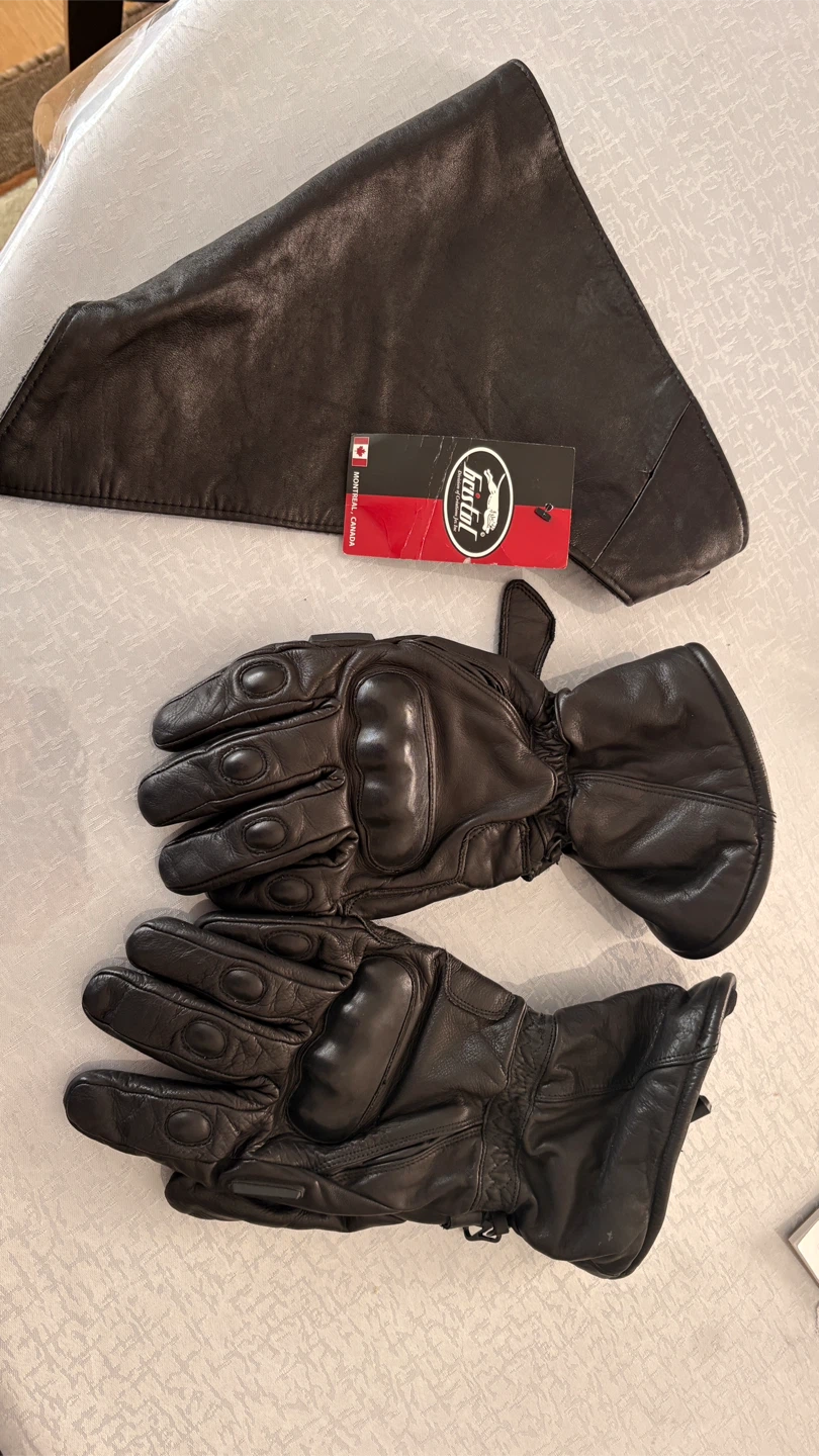Leather Motorcycle Gloves and Neck Warmer