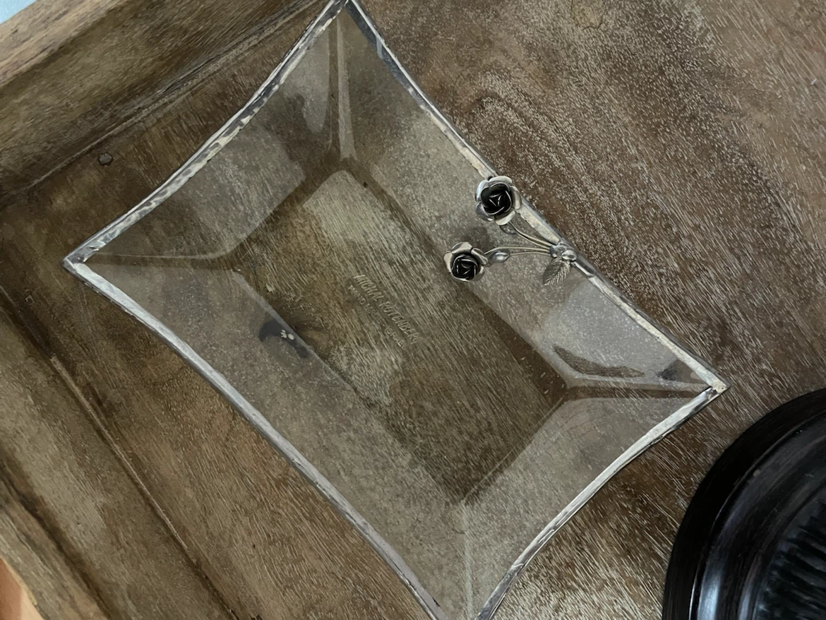 Hand Made Glass Tray with Rose Design