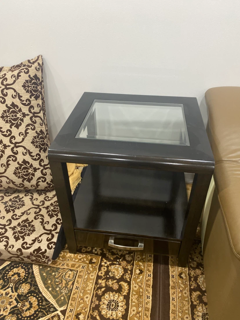 Dark Wood Coffee Table with Glass Top