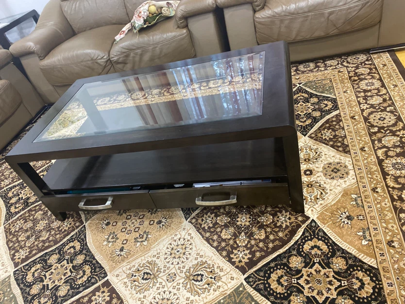 Dark Wood Coffee Table with Glass Top - photo 2