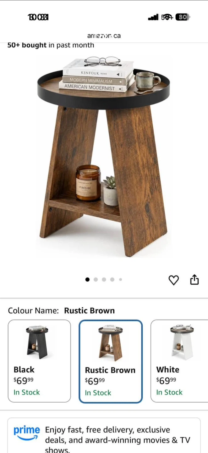 ZEXVIDA Round Tray Side Table - Rustic Brown