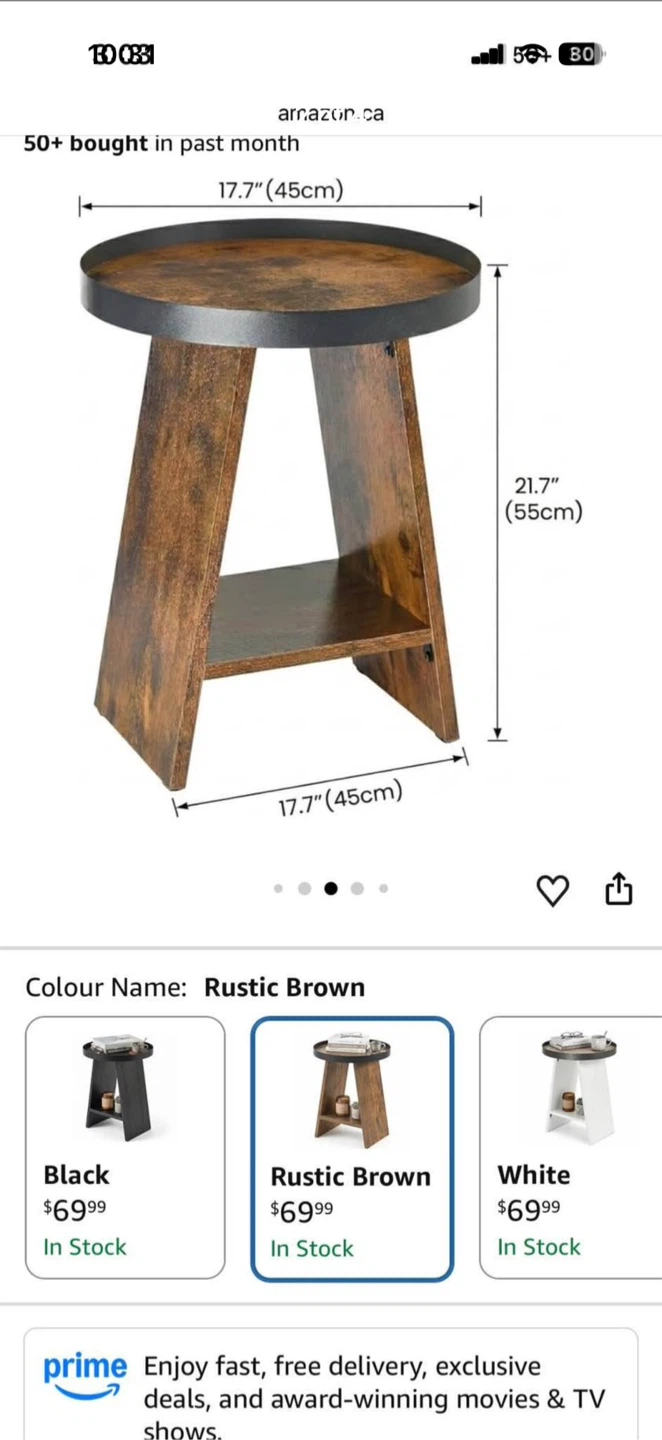 ZEXVIDA Round Tray Side Table - Rustic Brown - photo 2