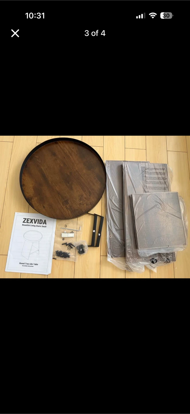 ZEXVIDA Round Tray Side Table - Rustic Brown - photo 3