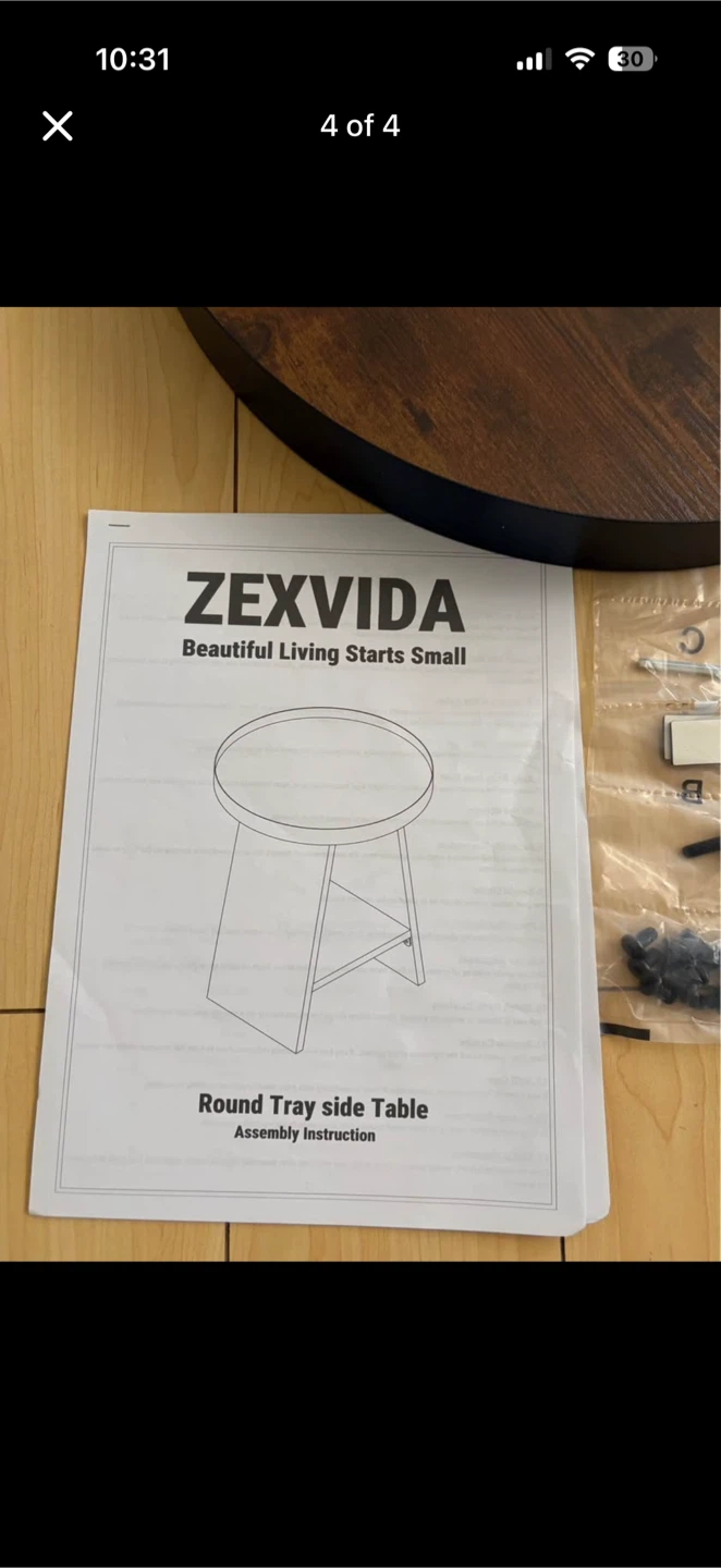 ZEXVIDA Round Tray Side Table - Rustic Brown - photo 4