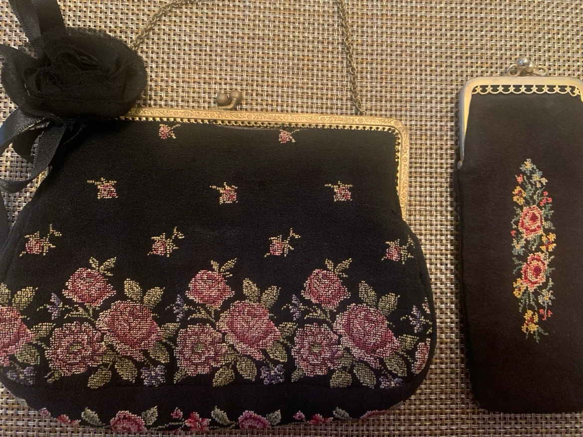 Vintage Floral Clutch Bag with Matching Case