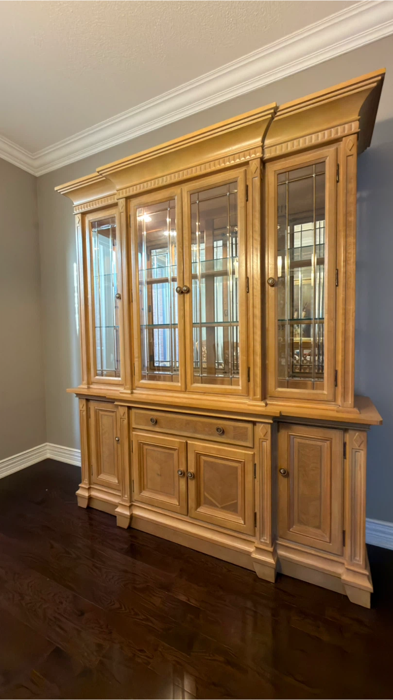 Light Wood China Cabinet with Glass Doors