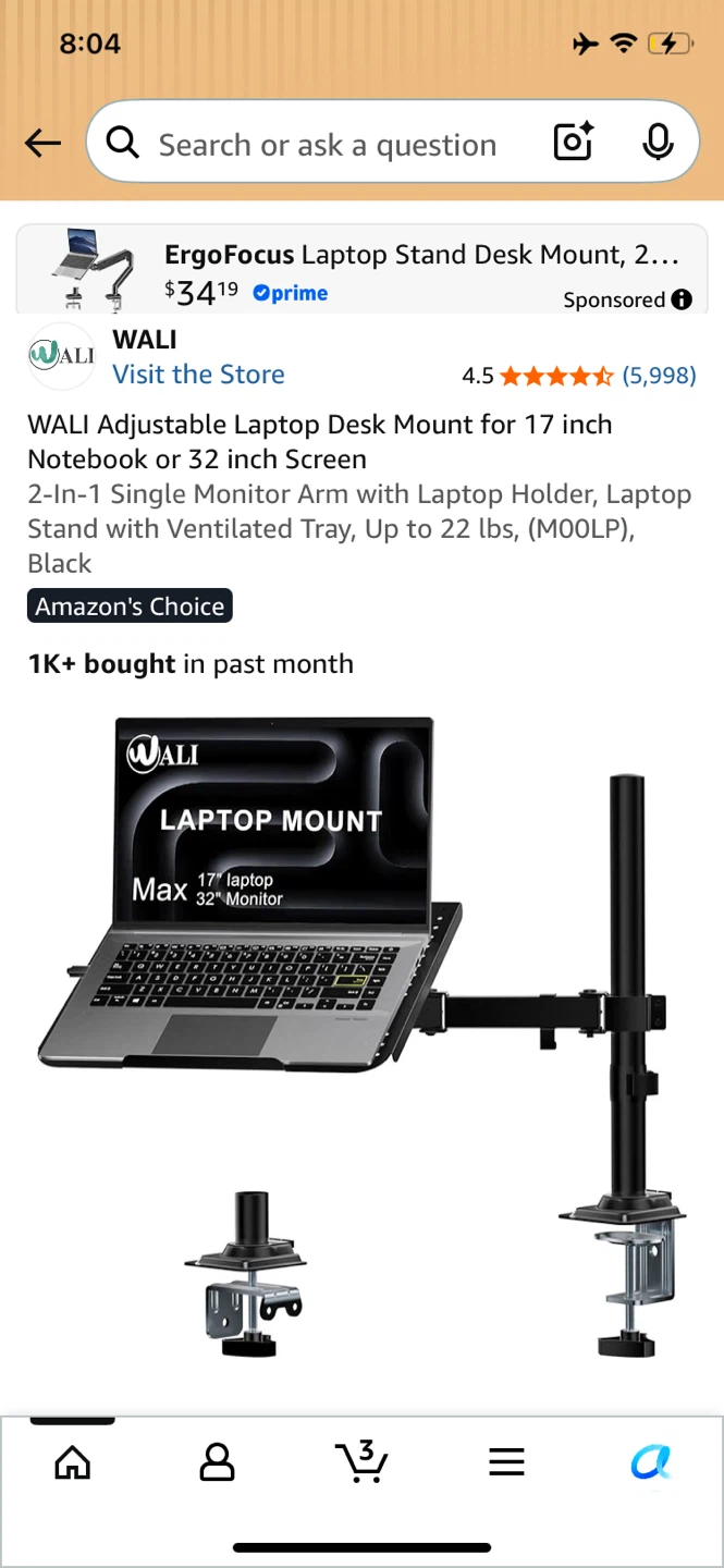 WALI Adjustable Laptop Desk Mount for 17" Notebook or 32" Screen