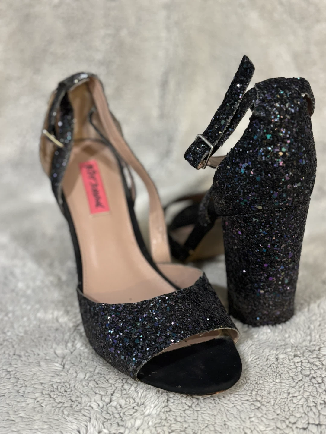 Betsey Johnson Black Glitter Heels