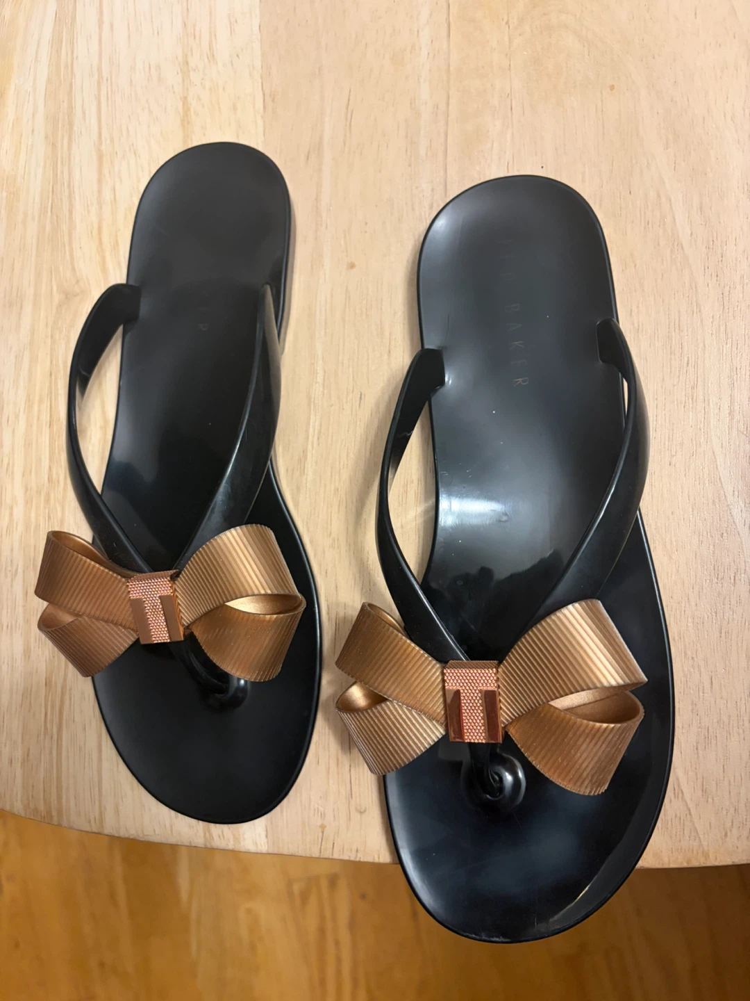 Ted Baker Black Jelly Sandals with Rose Gold Bows