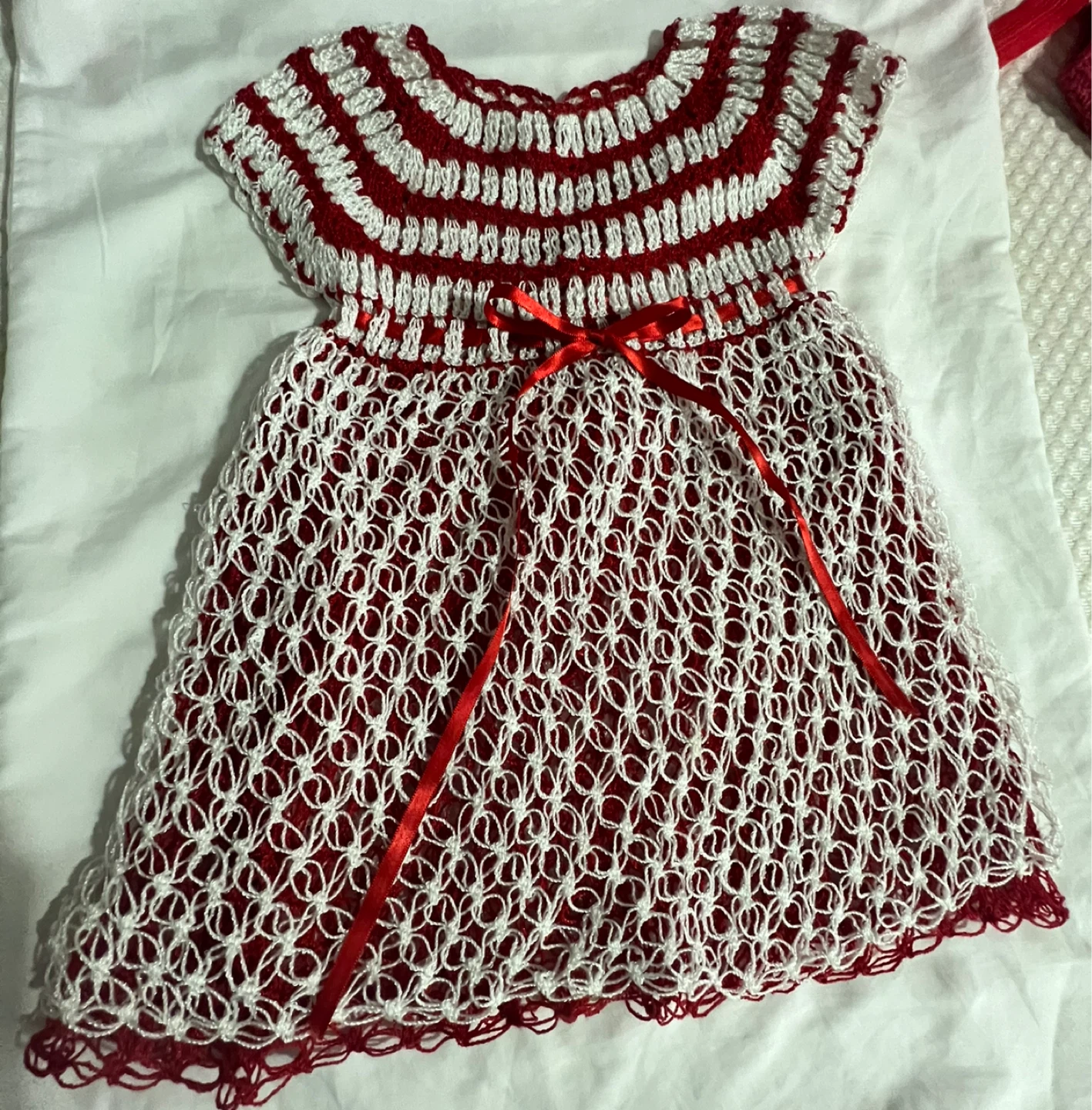 Handmade Crochet Dress Red and White