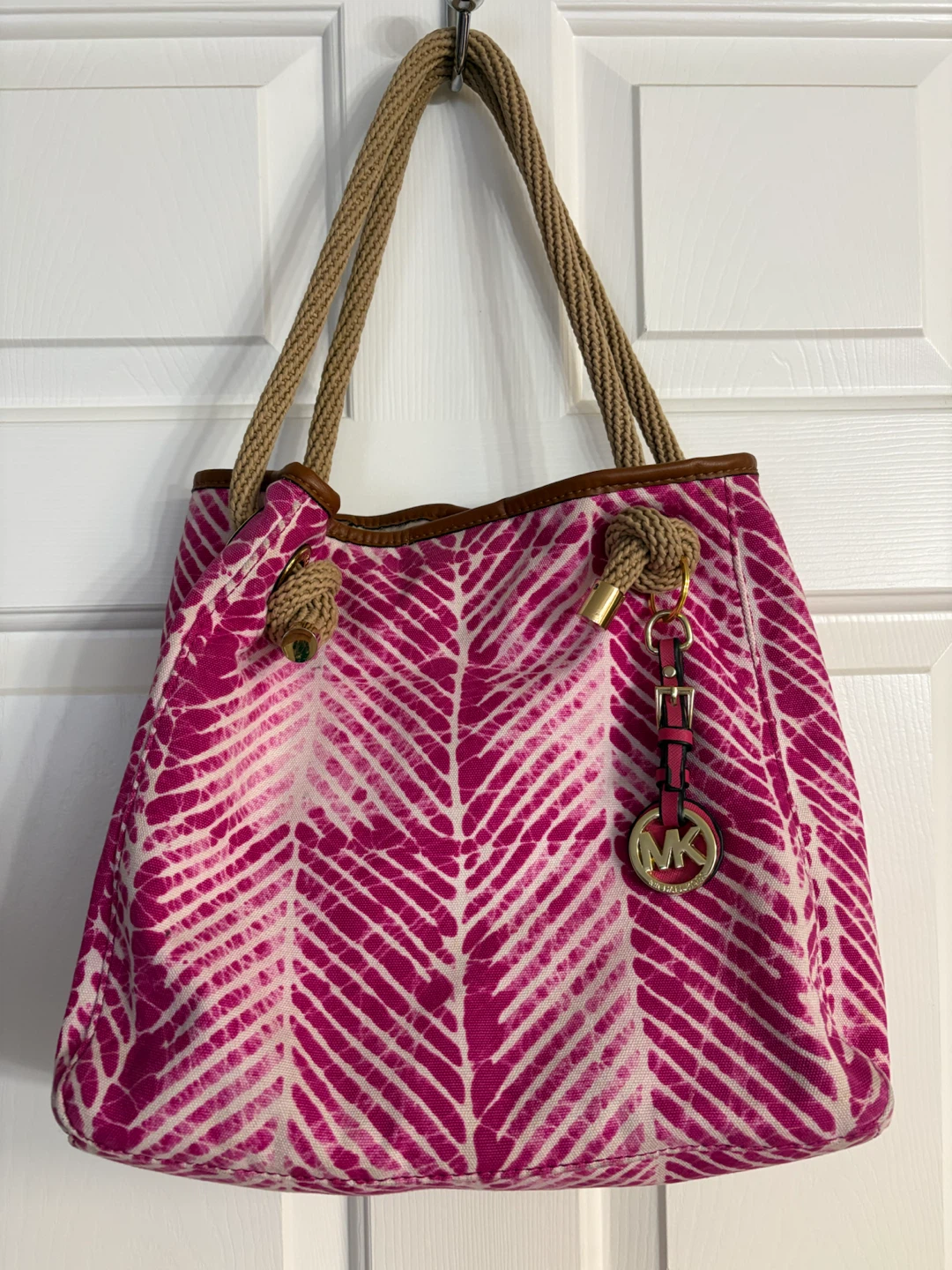 Michael Kors Marina Raspberry Tie-Dye CanvasTote Bag