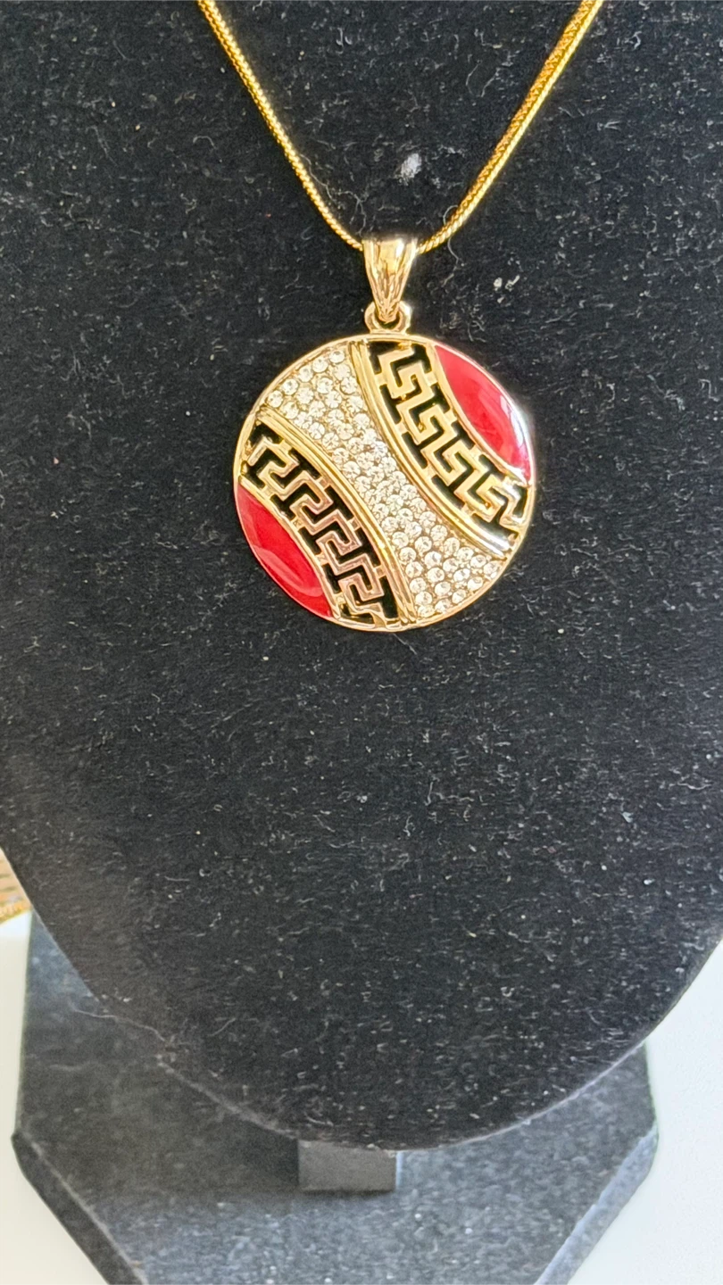 Gold Tone Necklace and Earring Set with Red and Crystal Accents - photo 3