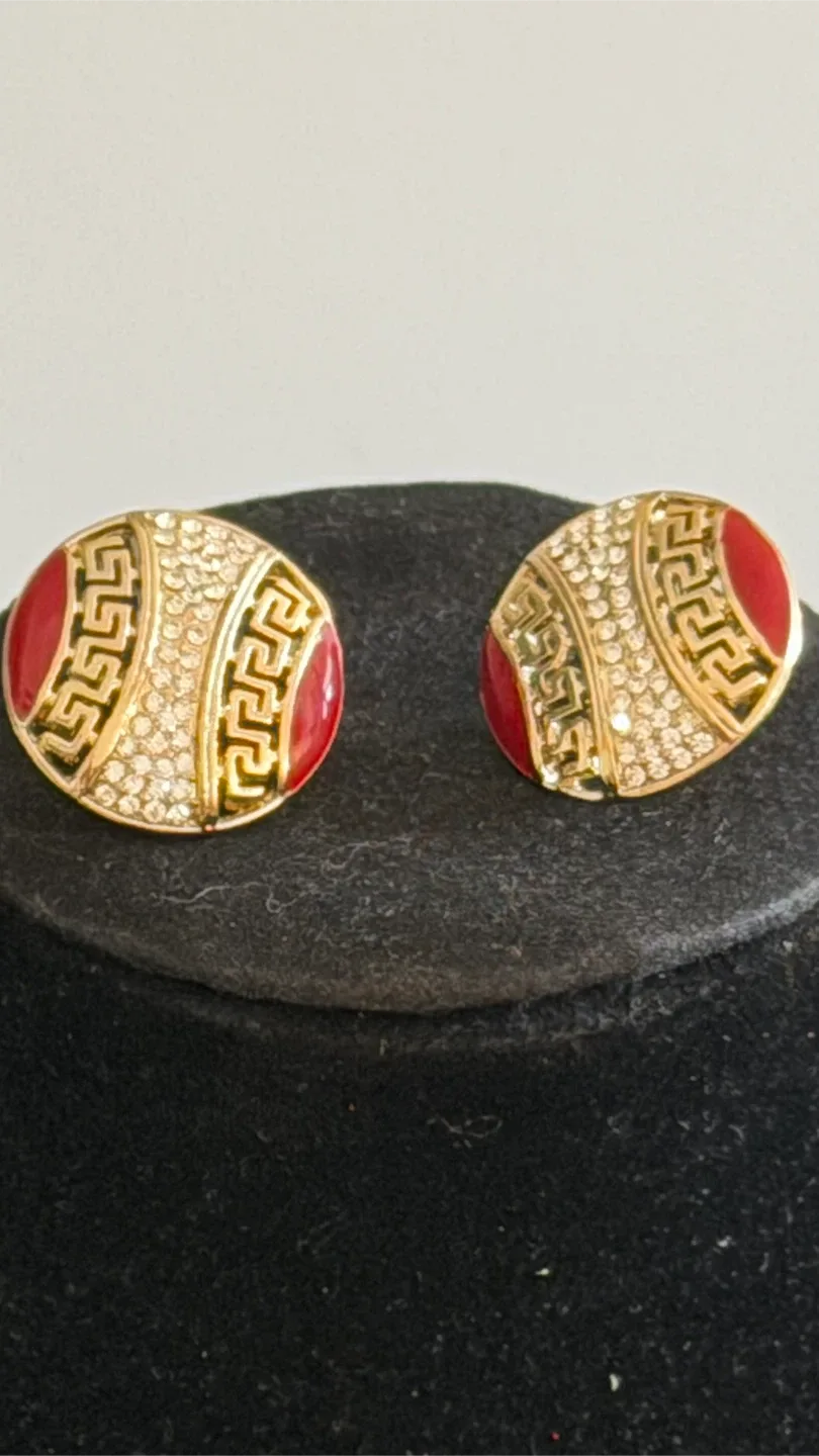 Gold Tone Necklace and Earring Set with Red and Crystal Accents - photo 4