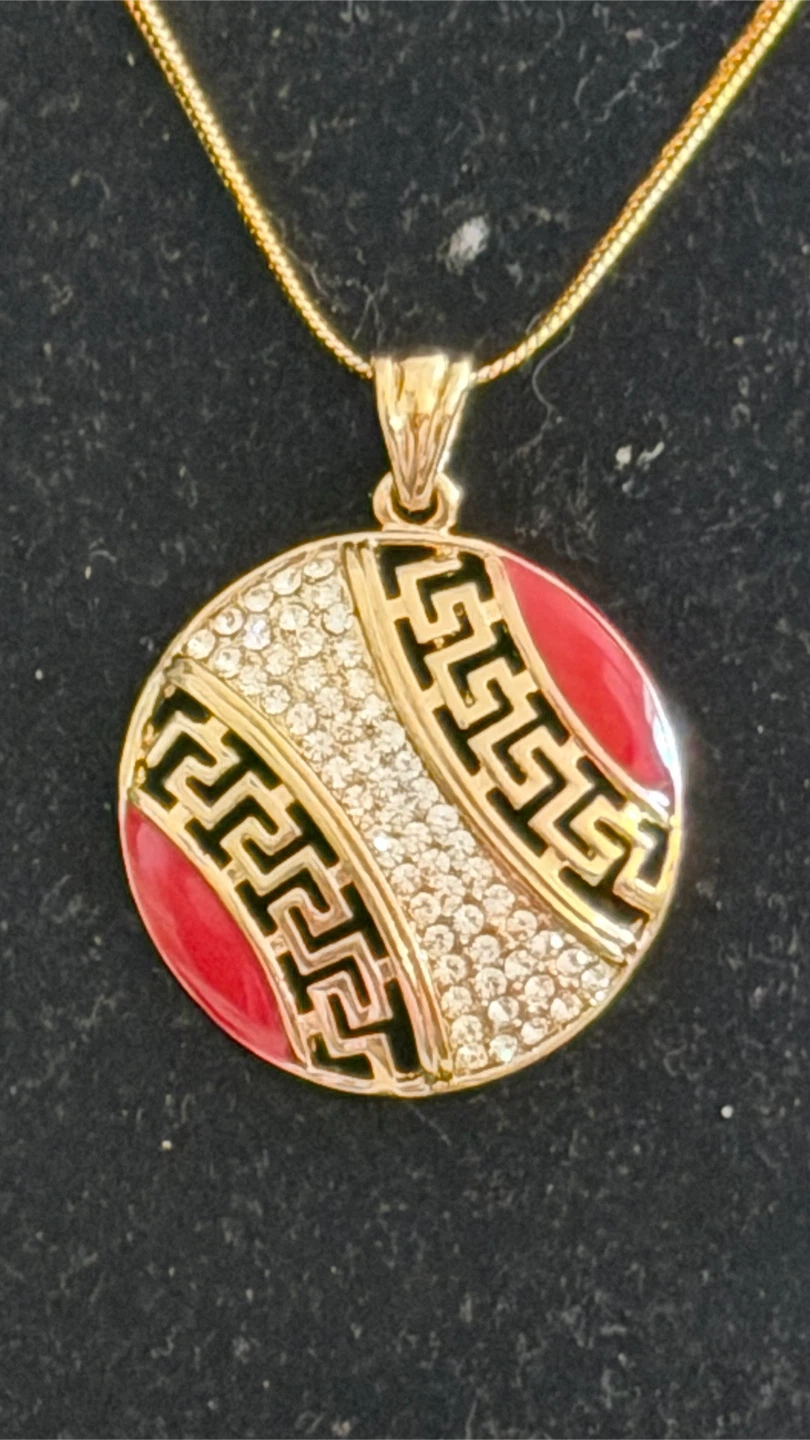Gold Tone Necklace and Earring Set with Red and Crystal Accents - photo 5