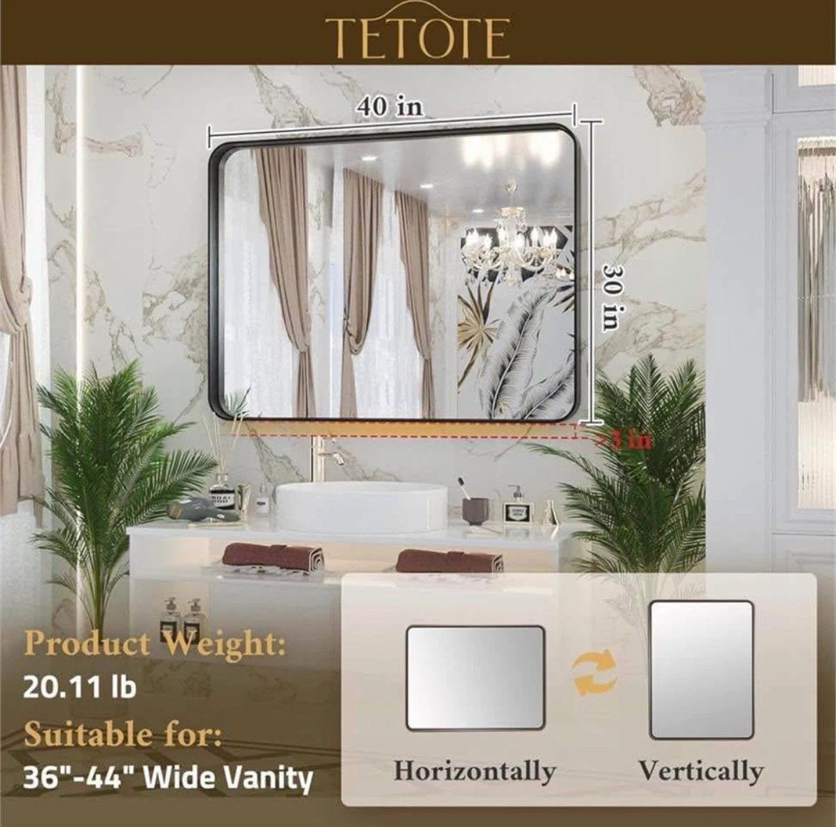 TETOTE Rectangular Bathroom Mirror - 30 x 40 in - photo 2