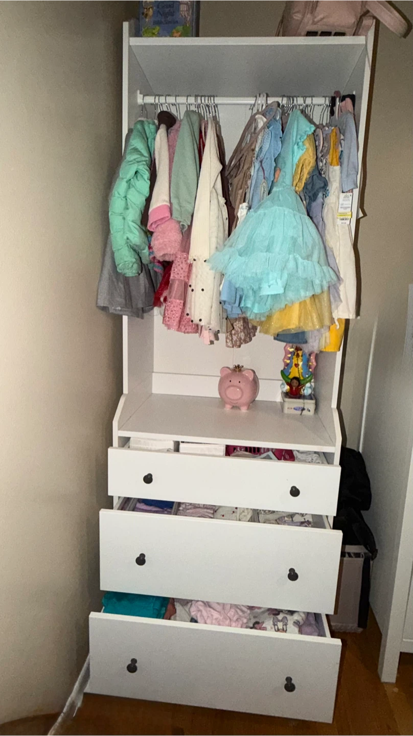 White Wardrobe with Drawers and Hanging Rod