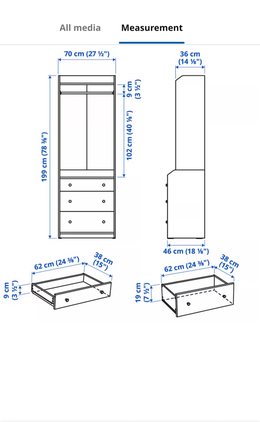 White Wardrobe with Drawers and Hanging Rod - photo 3