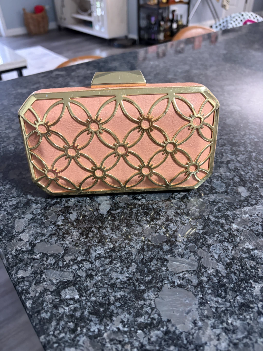 Coral Clutch Evening Bag with Gold Trim