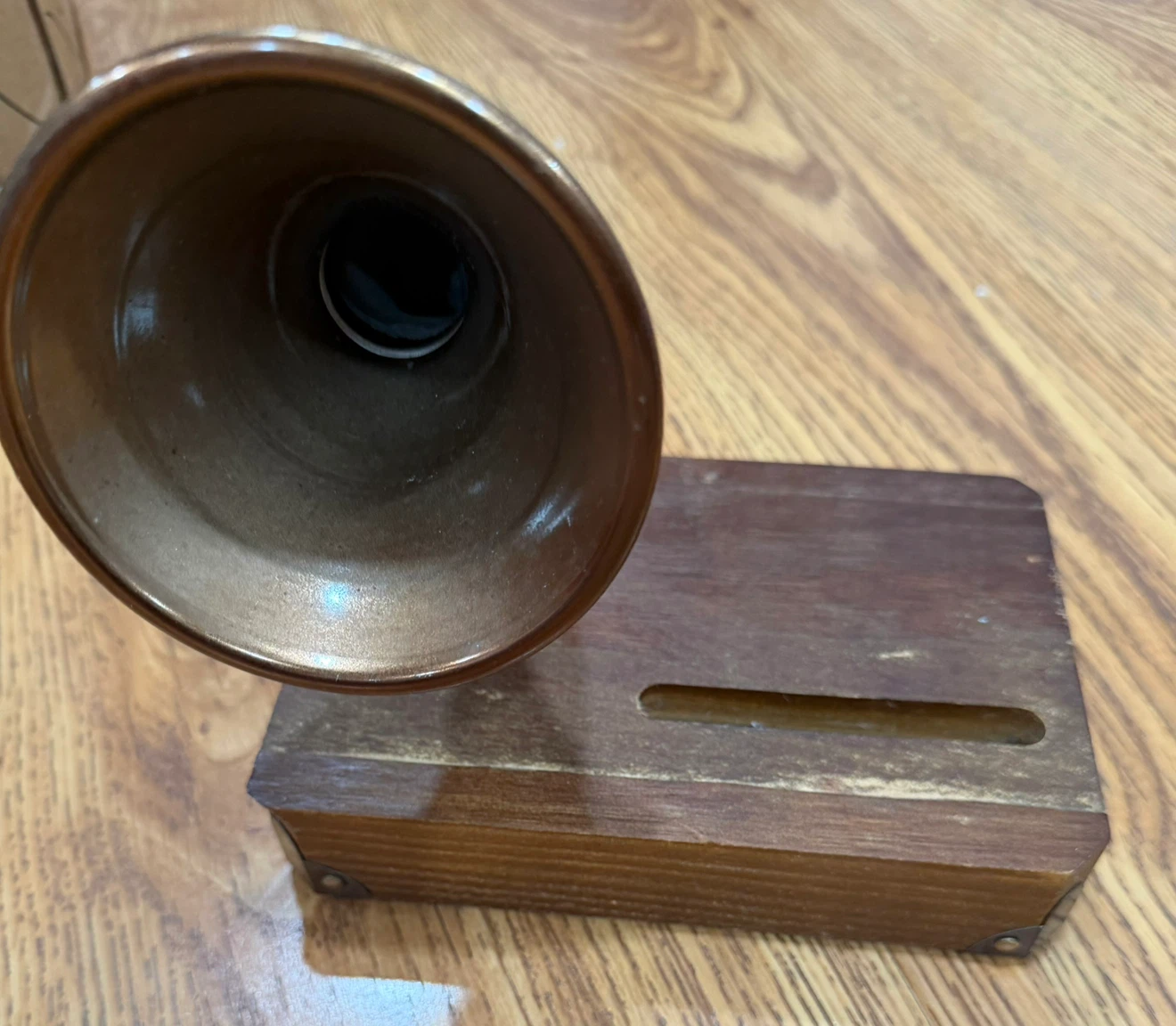 Vintage Horn Speaker with Wooden Base