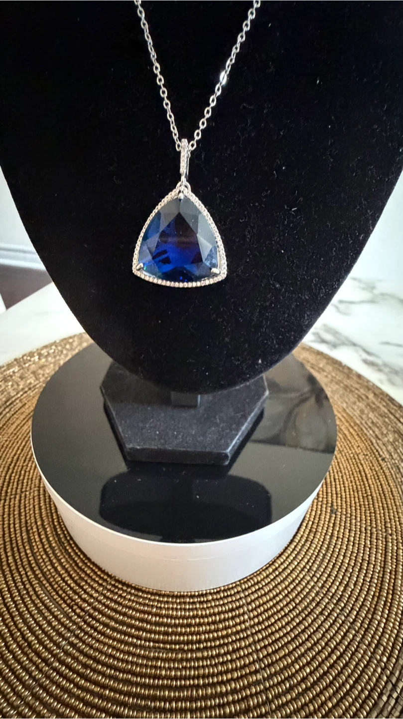 Triangular Blue Gemstone Pendant with Earrings and Ring Set - photo 4