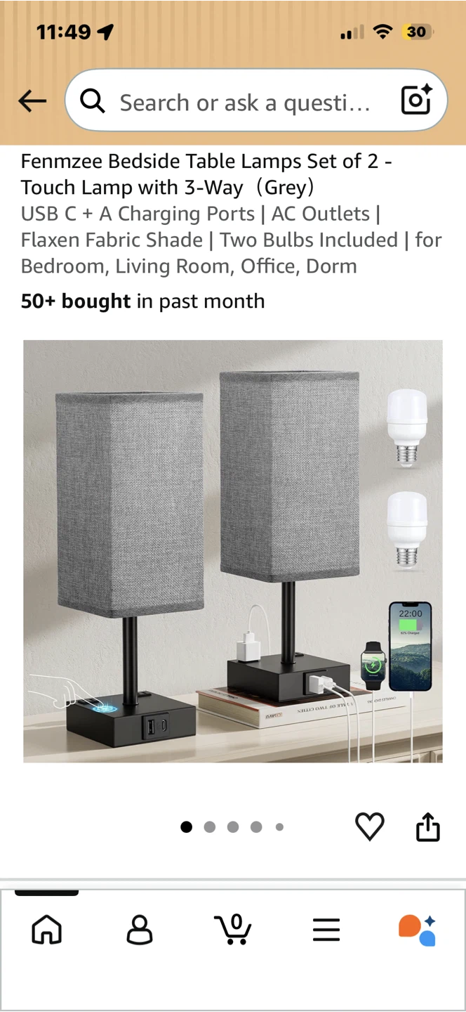 Fenmzee Bedside Table Lamps Set of 2 with 3-Way Touch Control