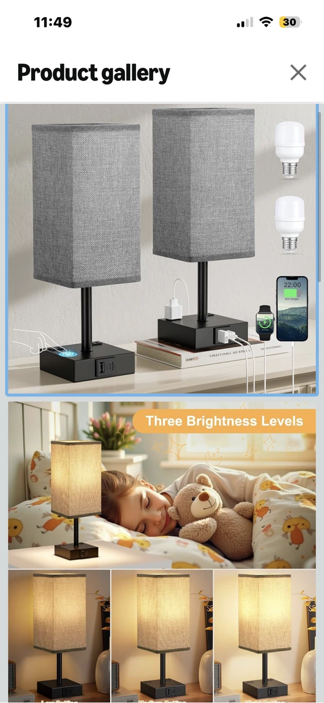 Fenmzee Bedside Table Lamps Set of 2 with 3-Way Touch Control - photo 3