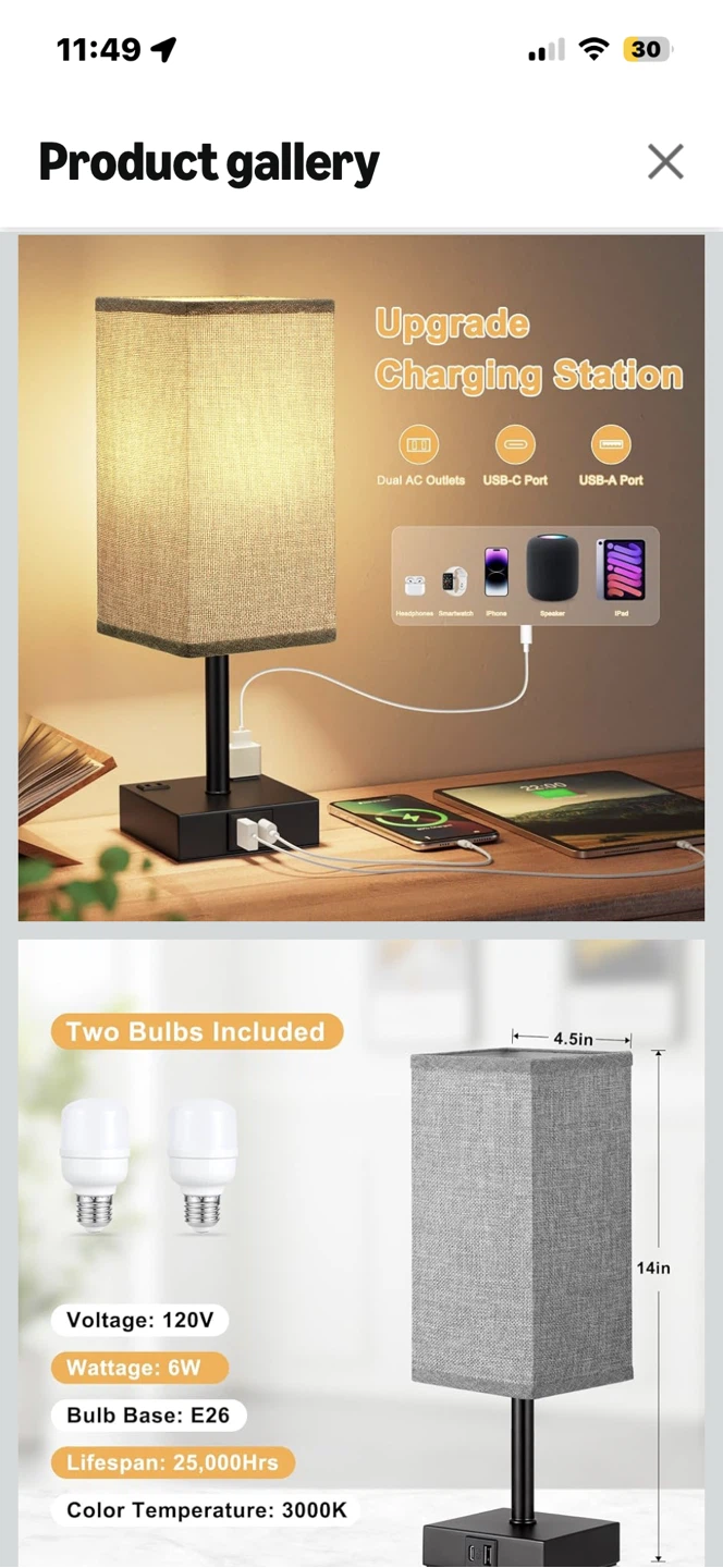 Fenmzee Bedside Table Lamps Set of 2 with 3-Way Touch Control - photo 4