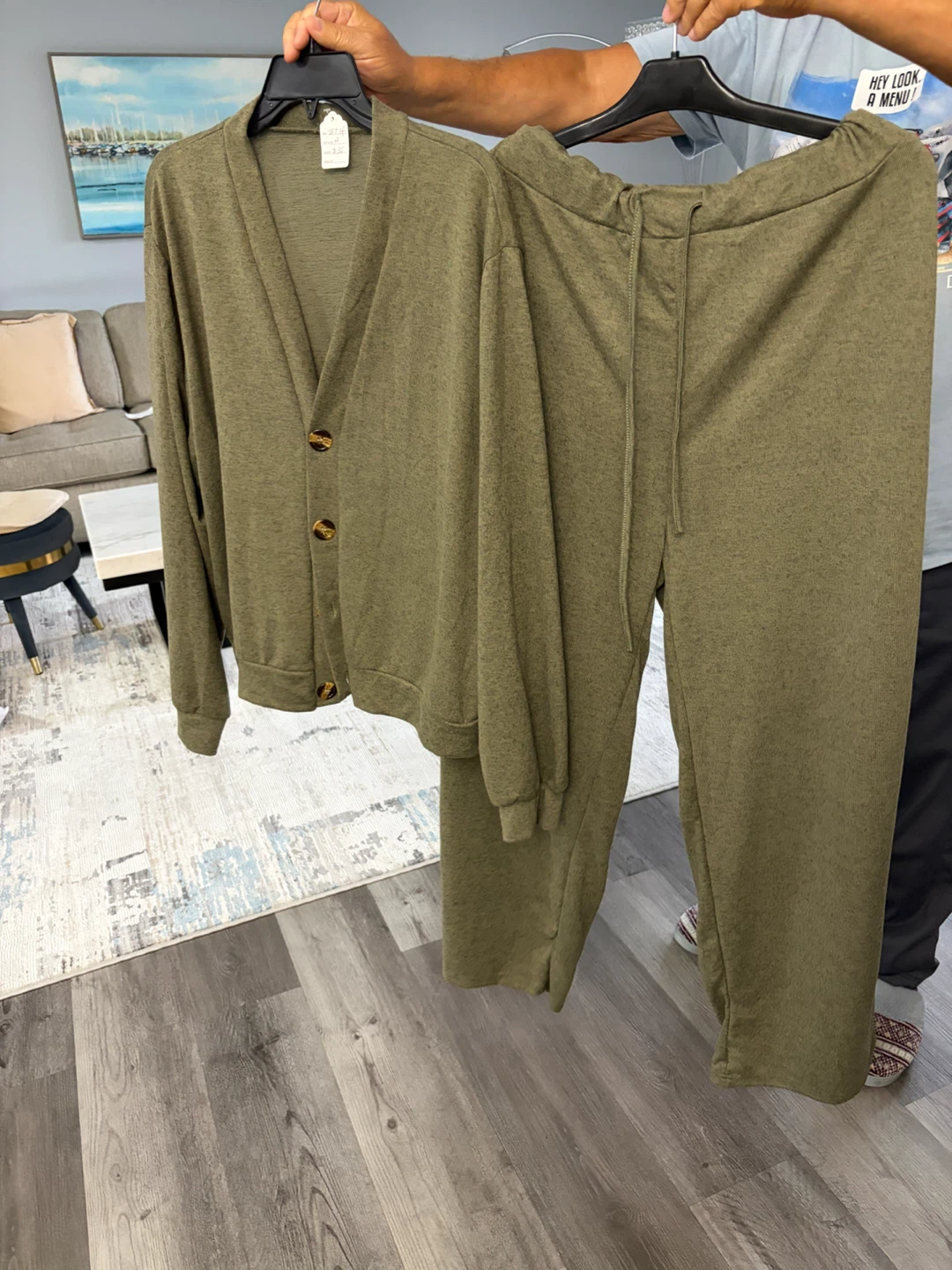 Olive Green Knit Cardigan and Pant Set
