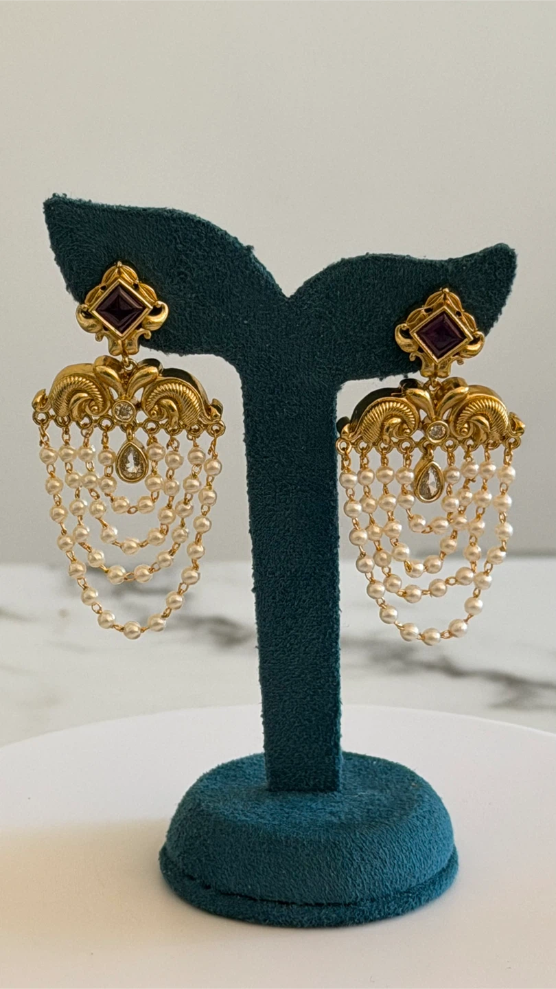 Gold Tone Chandelier Earrings with Pearls