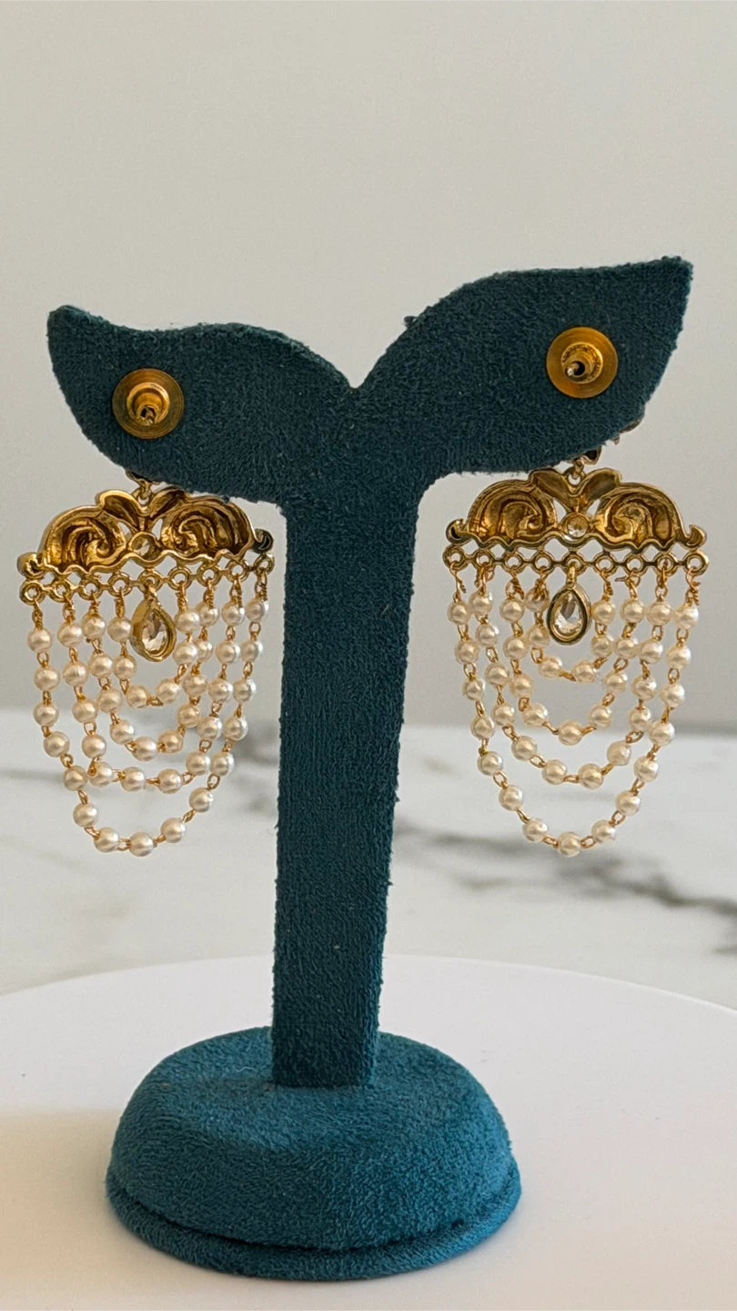 Gold Tone Chandelier Earrings with Pearls - photo 3