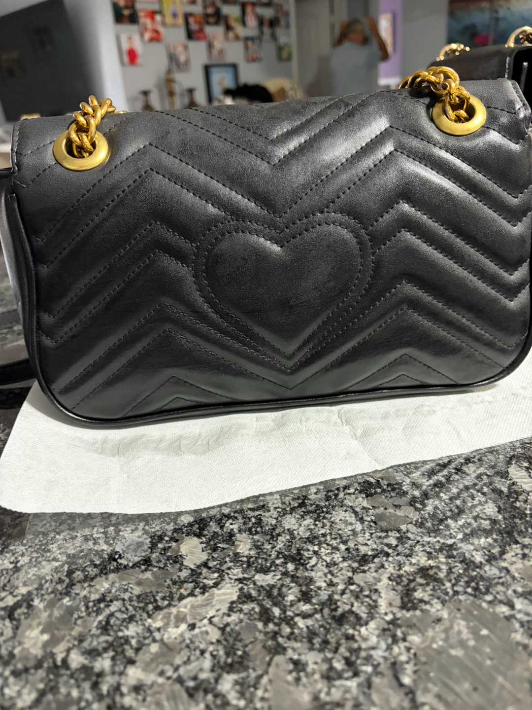 Black Quilted Leather Shoulder Bag with Gold Chain - photo 3