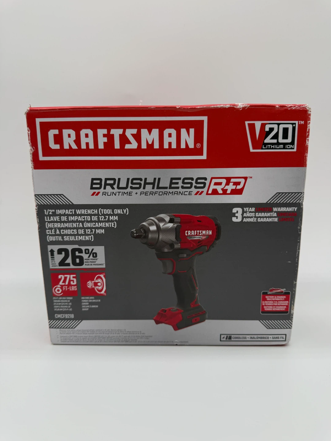 CRAFTSMAN 20V BRUSHLESS RP Cordless 1/2in Impact Wrench CMCF921B