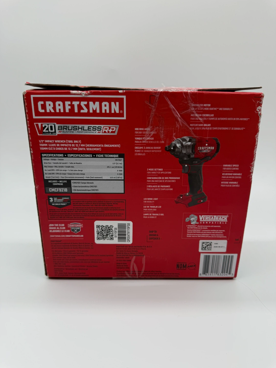 CRAFTSMAN 20V BRUSHLESS RP Cordless 1/2in Impact Wrench CMCF921B - photo 2