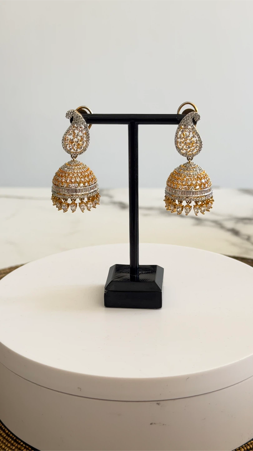Indian Jhumka Earrings with CZ Stones