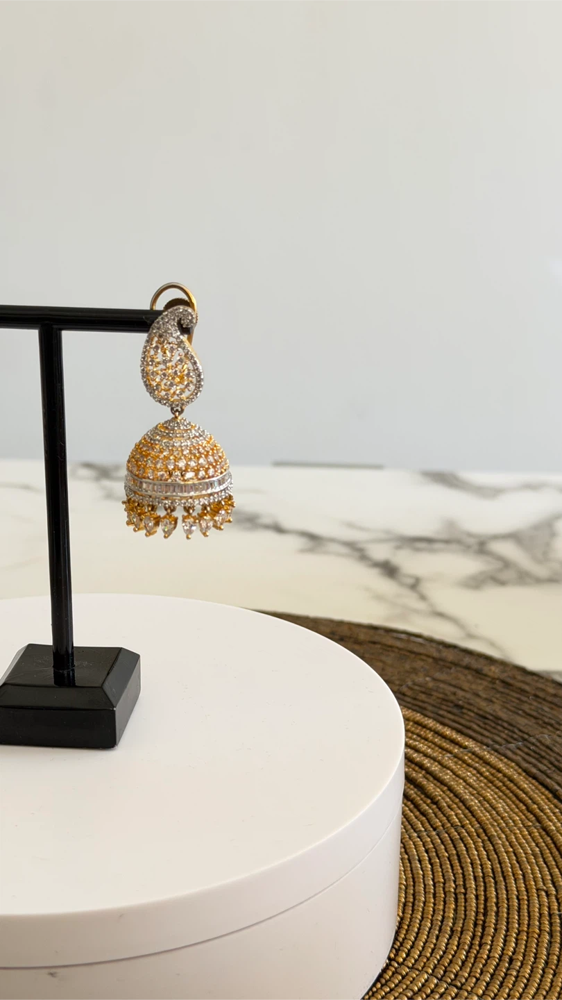 Indian Jhumka Earrings with CZ Stones - photo 2