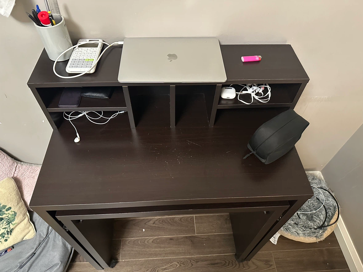 Dark Brown Desk with Hutch and Sliding Keyboard Tray