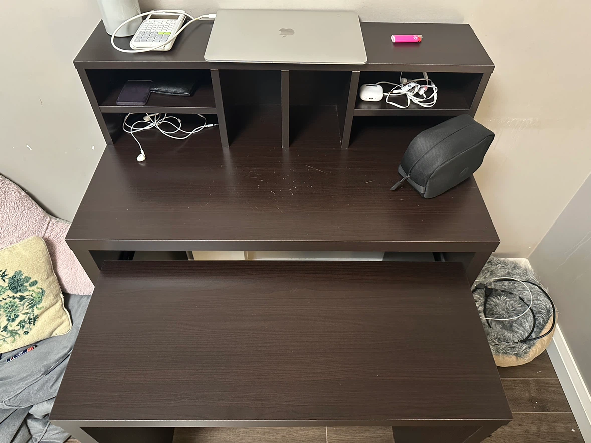 Dark Brown Desk with Hutch and Sliding Keyboard Tray - photo 2