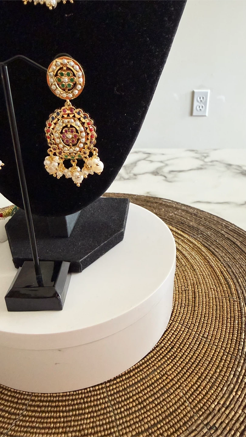 Gold Plated Choker Necklace and Earring Set with Pearls - photo 4