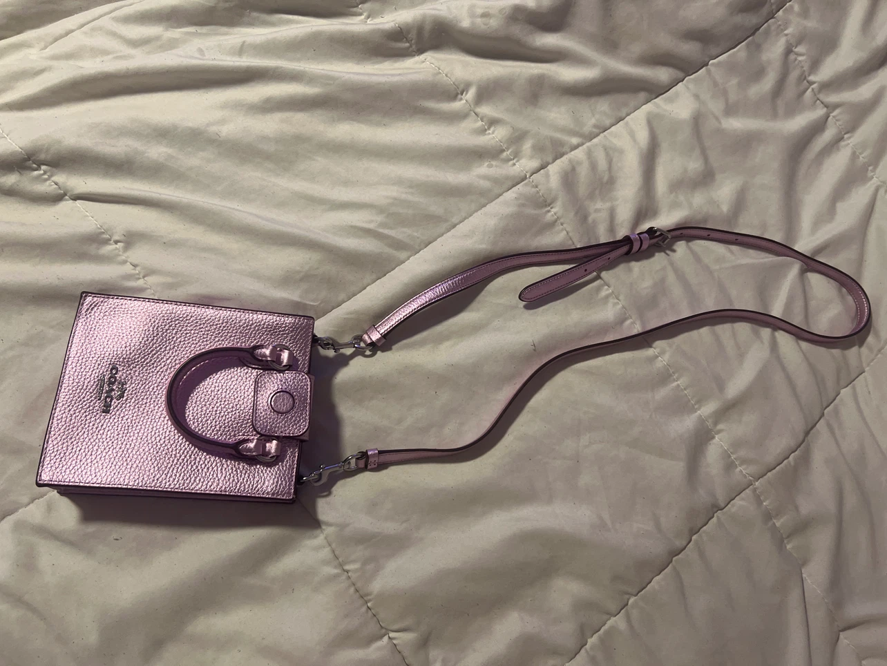 Coach Pink Metallic Leather Mini Top Handle Bag