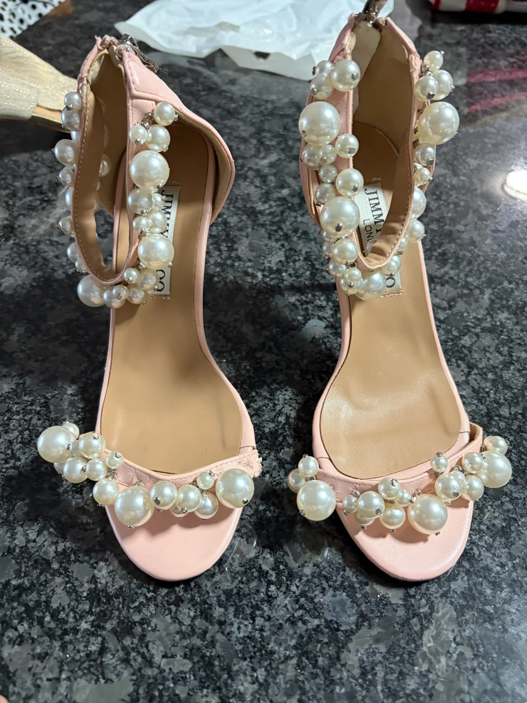Jimmy Choo Pink Pearl Embellished Heels