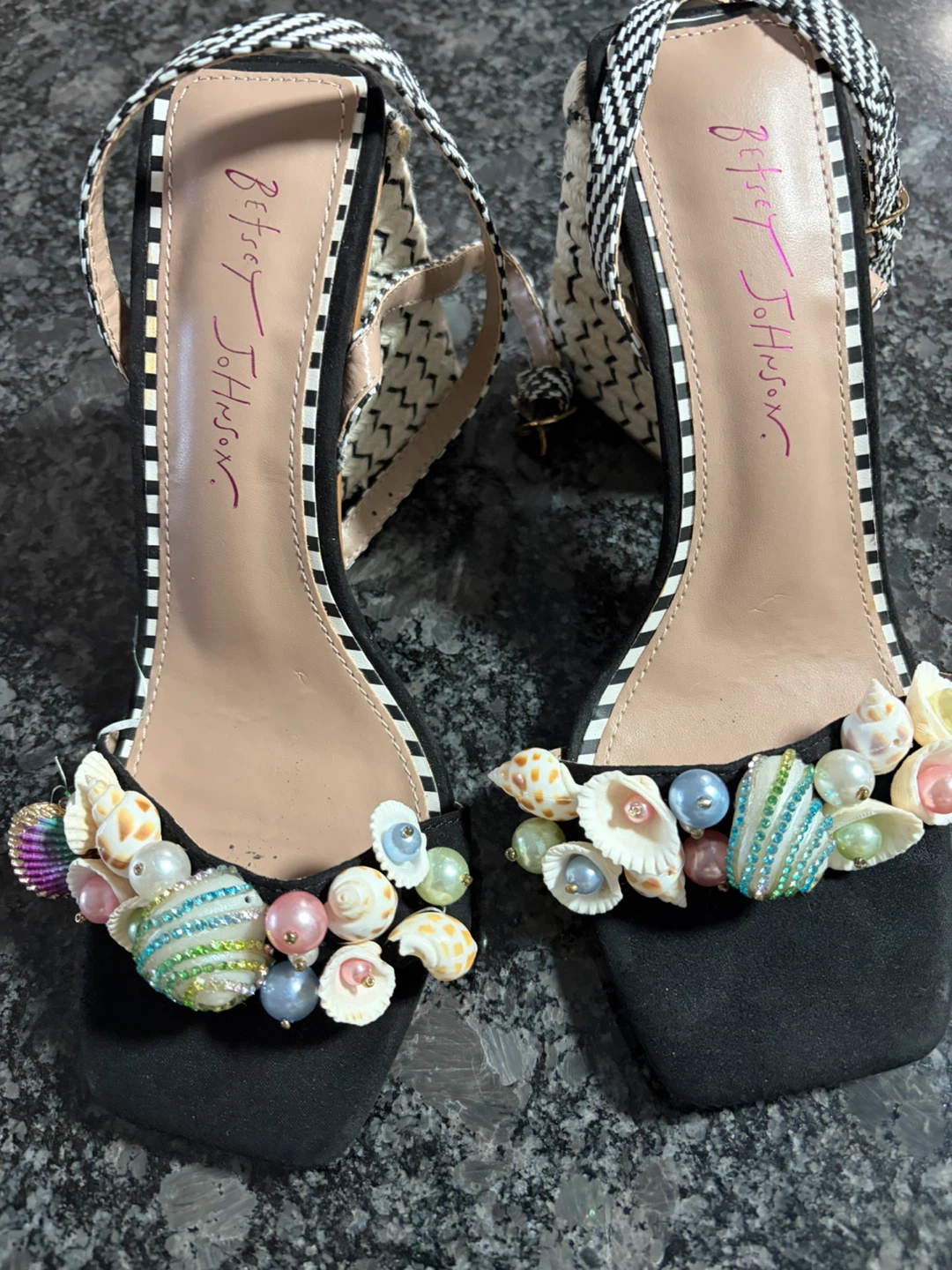 Betsy Johnson Black Seashell Embellished Heels